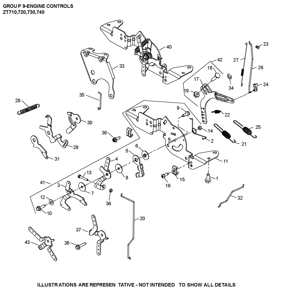 Zt730-3045 Engine Controls Diagram and Parts List for ZT730-3045  Cub Cadet Lawn Tractor